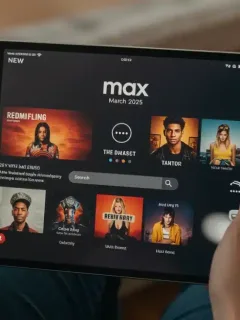 Max streaming service interface on a tablet, showcasing the March 2025 update with enhanced content discovery features.
