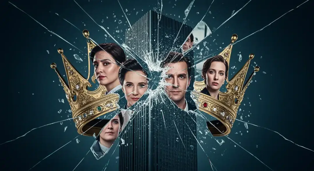 Symbolic image of a shattered crown representing the fall of the Roy family empire.