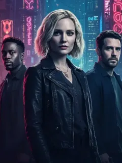 Promotional artwork for Apple TV+ new drama, featuring diverse cast and intense atmosphere.