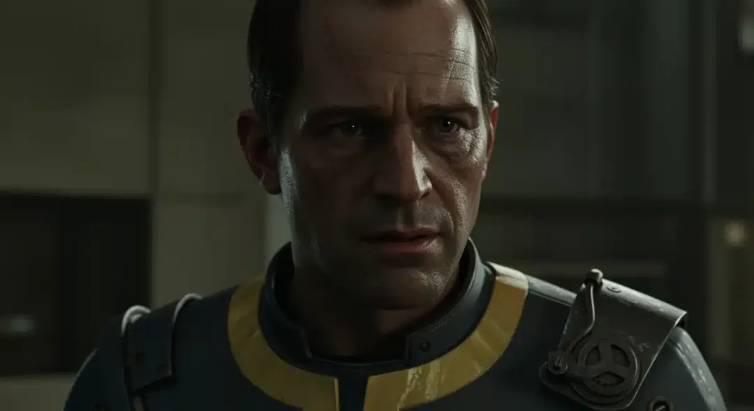 Hank MacLean in Vault-Tec suit, looking conflicted