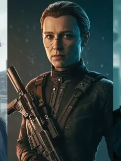 Key art montage of three new sci-fi series debuting early 2025, showcasing diverse futuristic themes.