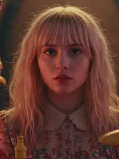 Bella Baxter's empowered gaze in a surreal, vibrant scene from 'Poor Things' finale