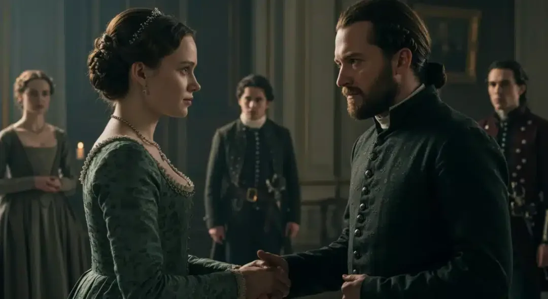 Dramatic scene from acclaimed historical miniseries portraying period accuracy