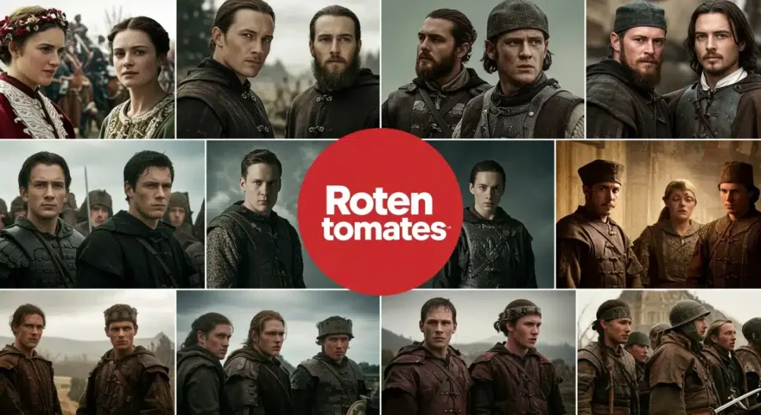 Captivating montage of historical miniseries scenes with high Rotten Tomatoes scores