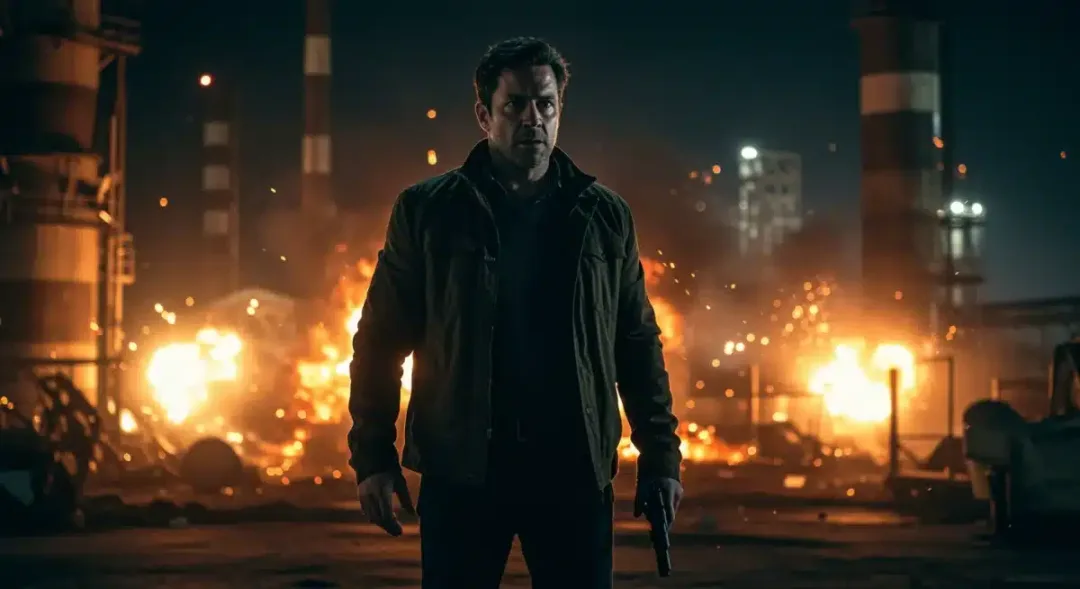 Jack Reacher amidst fiery wreckage in the explosive Season 2 finale