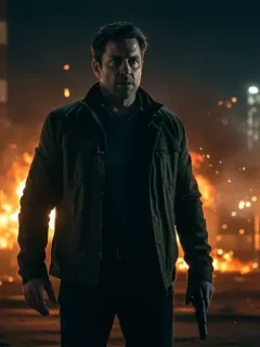 Jack Reacher amidst fiery wreckage in the explosive Season 2 finale