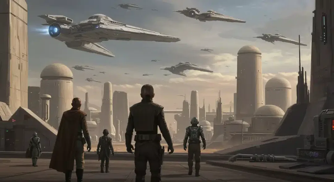 Concept art of a futuristic city hinting at a new Star Wars Disney+ series