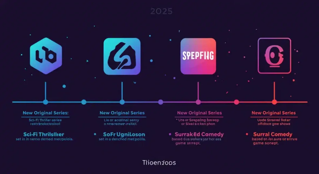 Timeline graphic highlighting four independent streaming platforms launching new series in 2025.