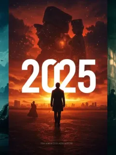 Three book covers transforming into film scenes, symbolizing highly anticipated book adaptations releasing in 2025.