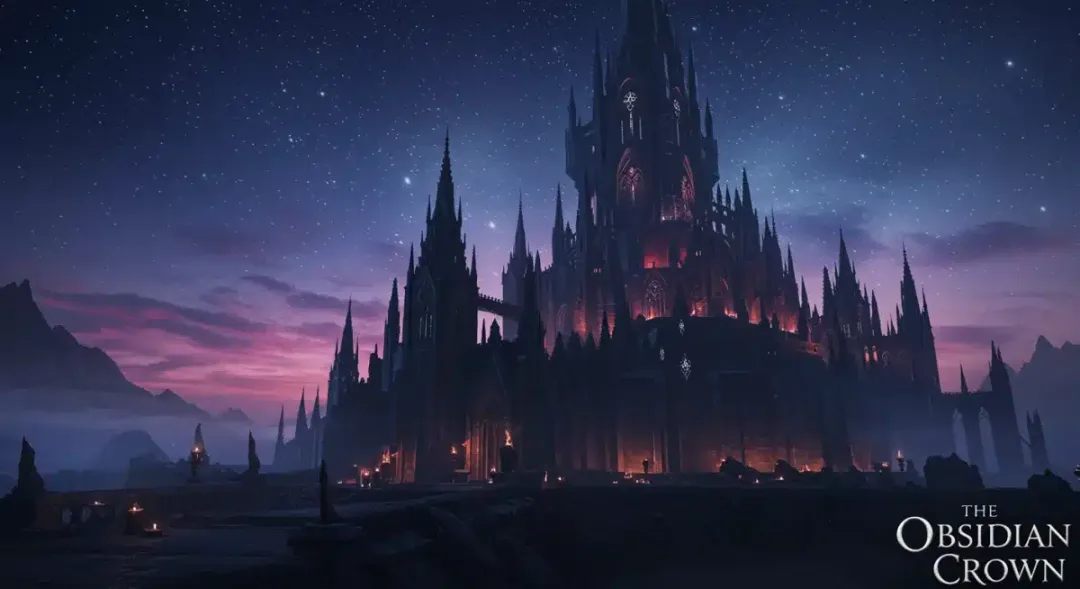 Majestic dark fantasy castle representing the high production value of 'The Obsidian Crown'.