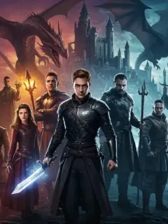 Epic fantasy characters and magical landscapes from 2025 book adaptations, showcasing diverse worlds.