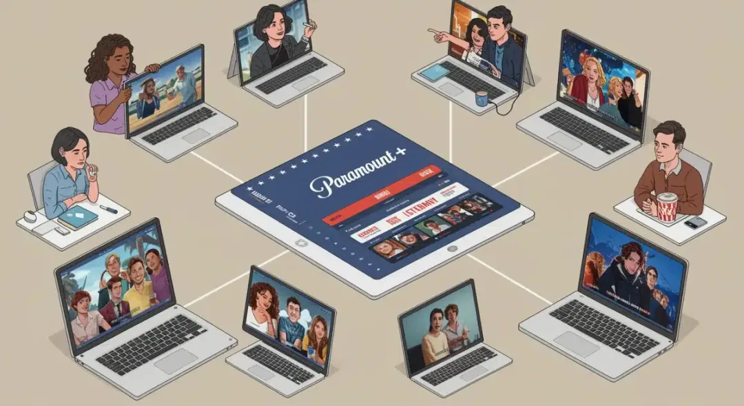 Diverse audience watching Paramount+ content