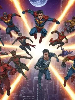 Dynamic collage of superheroes representing new 2025 series releases