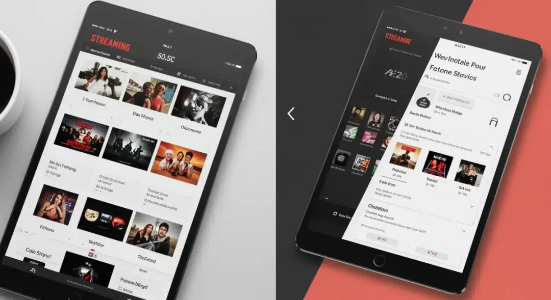 Comparison of cluttered vs. minimalist streaming service interfaces on a tablet
