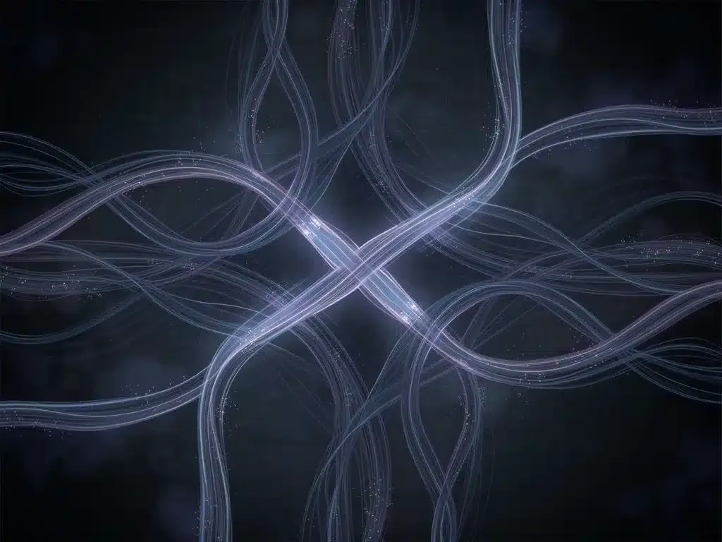 Representación abstracta de un giro inesperado en la trama, con líneas entrelazadas.
