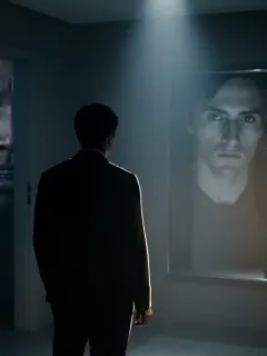Figura enigmática en una habitación oscura, que evoca el suspense psicológico de las series de 2026.