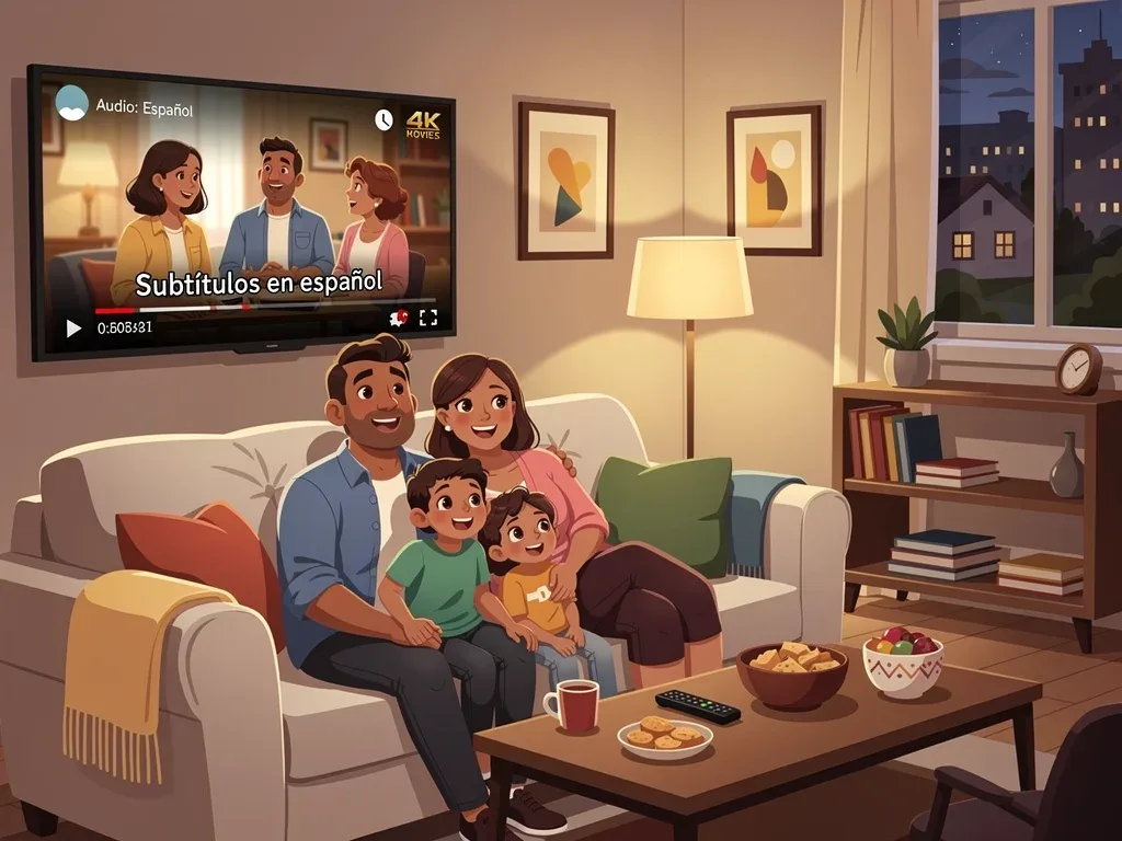 Familia viendo contenido 4K en español en streaming, disfrutando sin interrupciones en Estados Unidos.