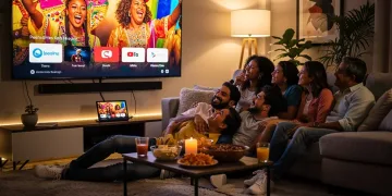 Familia disfrutando contenido latino en Smart TV con aplicaciones de streaming independiente
