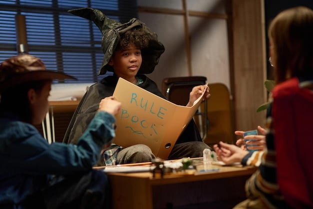 A group of writers role-playing as their characters, improvising scenes and dialogue to explore their personalities and comedic interactions. Note cards with character traits and backstories are visible.