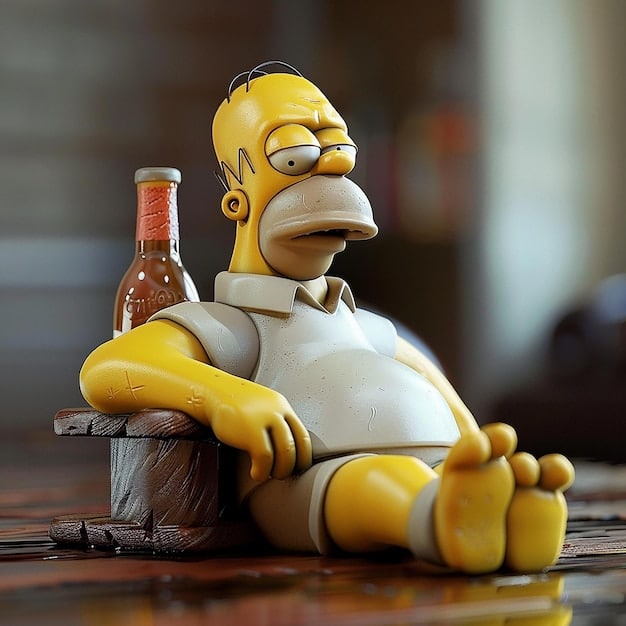 A screenshot from The Simpsons showing Homer Simpson in a comical situation at the Springfield Nuclear Power Plant, where he works as a safety inspector, highlighting his ineptitude and the show's satirical take on work culture.