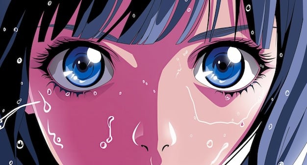 A close-up of an anime character with large, expressive eyes filled with tears, conveying a sense of deep emotion and highlighting the detailed animation style typical of anime series.