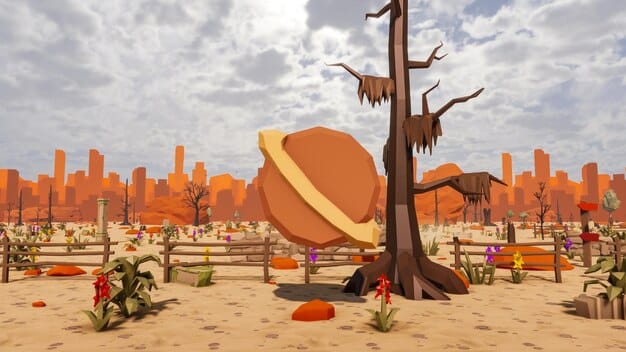 A still from an classic episode of Looney Tunes, featuring Bugs Bunny outsmarting Yosemite Sam in a comical chase scene.