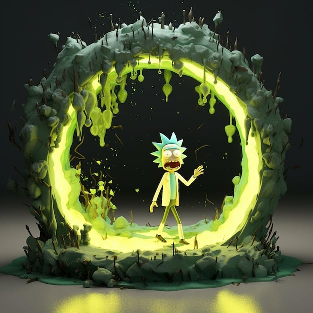 A promotional image of Rick and Morty, showcasing their signature wacky expressions and chaotic adventures through interdimensional portals.