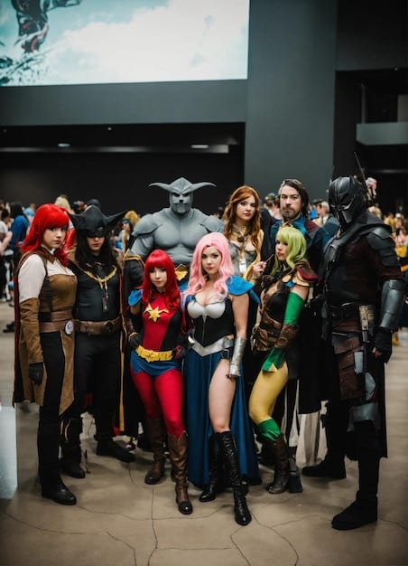 A group of people cosplaying as their favorite animated characters at a convention, showcasing the dedication and passion of animation fans.