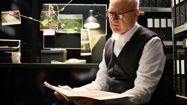 An entertainment lawyer reviewing a reality TV contract at a desk with legal books in the background. Focus on the contract and the lawyer's serious expression.