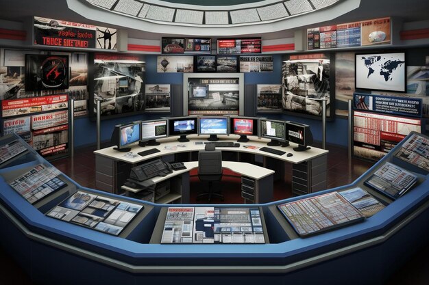 A chaotic scene of a television control room during a live reality TV broadcast. Multiple monitors display different camera angles and data feeds. Technicians are seen communicating and adjusting controls to ensure a seamless broadcast. The atmosphere suggests high pressure and meticulous coordination.