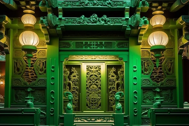 A detailed, ornate Korean royal palace interior from the Joseon Dynasty, with a subtle, eerie green glow suggesting a hidden danger, blending historical beauty with a hint of the supernatural.