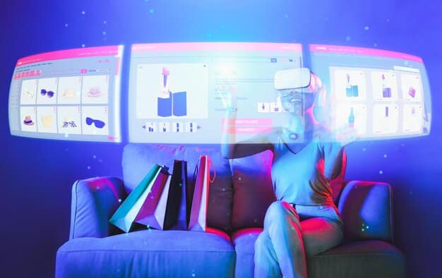 A futuristic living room with a holographic display showing multiple popular streaming service logos, while a person interacts with the content through gesture control, representing advanced content discovery.