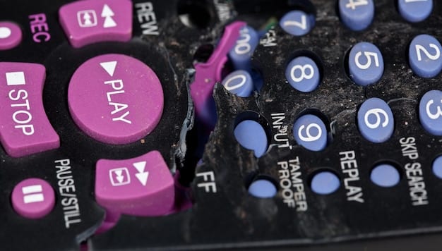 A close-up shot of a streaming app interface on a smart TV, showing several series thumbnails, with a 