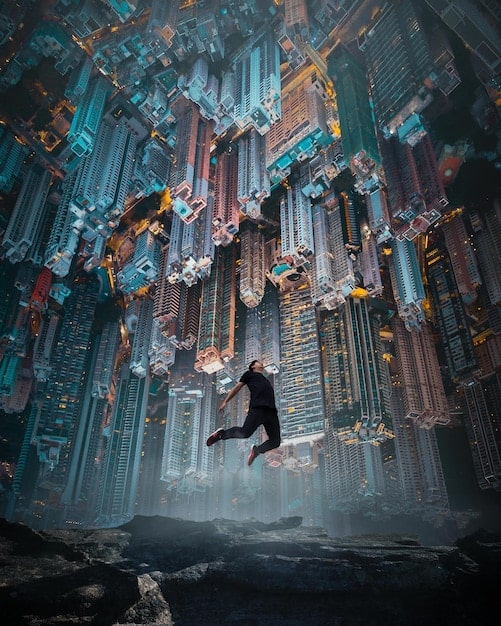 A dynamic image illustrating genre fusion in K-dramas, perhaps a king in traditional attire holding a smartphone, or a zombie outbreak happening in a futuristic cityscape.