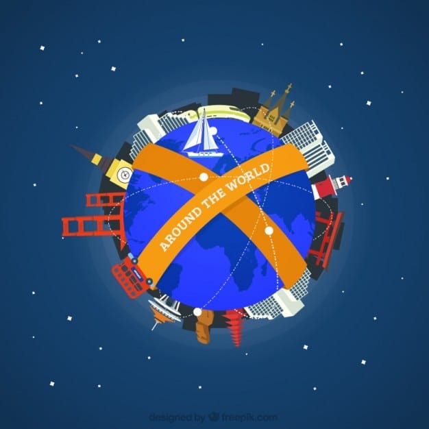 A globe surrounded by various iconic K-Drama symbols and Hollywood film reels, representing the global reach and cross-cultural exchange occurring in the entertainment industry.