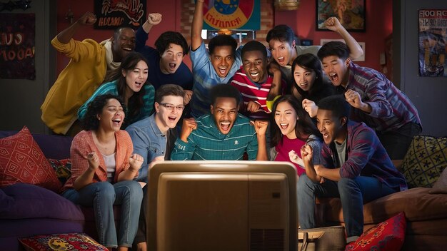 A diverse group of K-drama fans from around the world engaging enthusiastically online, perhaps watching a live stream of an awards show or discussing their favorite dramas on social media, symbolizing global reach and community.