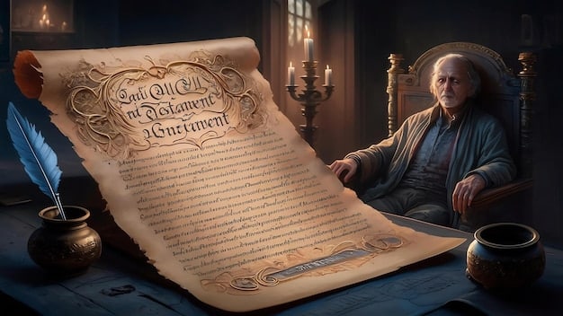 A close-up of an old, tattered legal document with elegant script, clearly signifying a 
