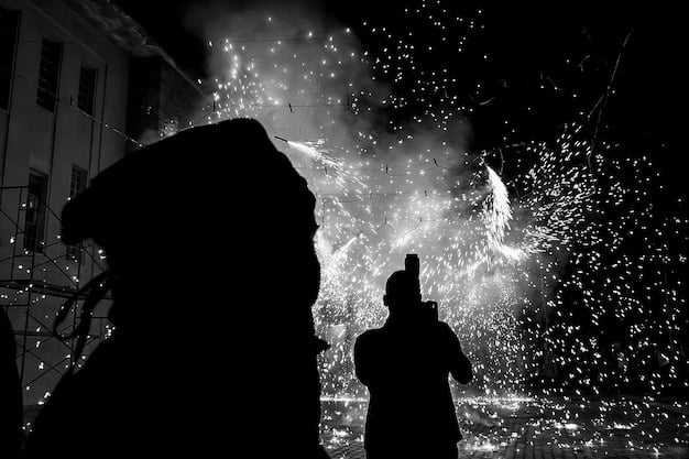A shadowy figure, partly obscured by steam and arcane light, with the distinct silhouette of a large, wolf-like creature. Only parts of its mechanical enhancements and glowing eyes are visible, suggesting the monstrous form of Warwick.