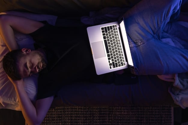 A person lying in bed late at night, illuminated by the glow of a laptop screen, intensely watching a suspenseful scene from a thriller series. The surroundings are dark, emphasizing the viewer's immersion in the show.