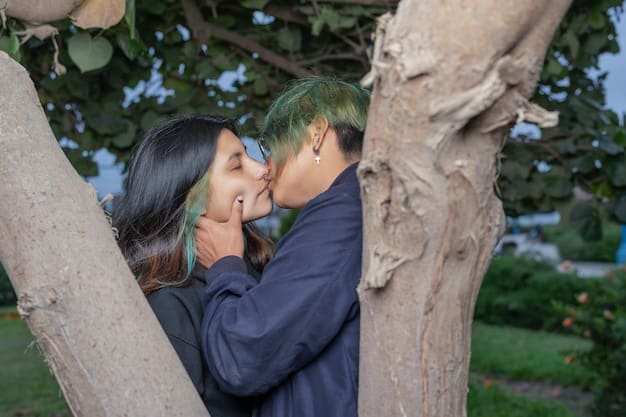 A wide shot of a K-drama kiss scene against a scenic backdrop, such as a park or cityscape. The camera angle emphasizes the beauty of the surroundings and the emotional connection between the characters, illustrating Decoding K-Drama Kiss Scenes: How Camera Angles Impact US Viewer Engagement by 15%.