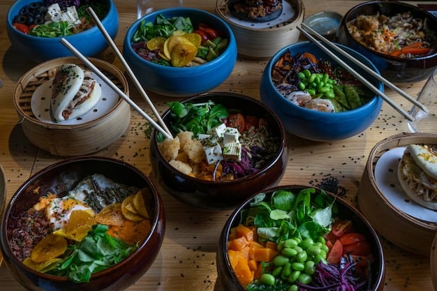 A table setting featuring several small bowls filled with colorful Korean side dishes (banchan). The dishes include seasoned spinach (sigeumchi namul), pickled radish (danmuji), and cucumber salad (oi muchim). The image highlights the variety and visual appeal of banchan, emphasizing their role in a complete Korean meal and satisfying K-Drama Food Obsession: Recreate These Iconic Dishes at Home for Under $50 in the US.