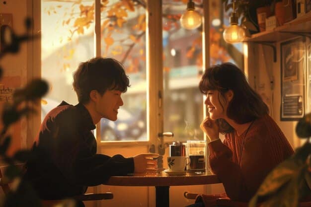 A scene from a romantic K-drama where the two main characters are confessing their feelings for each other. Speech bubbles show the Korean phrases 