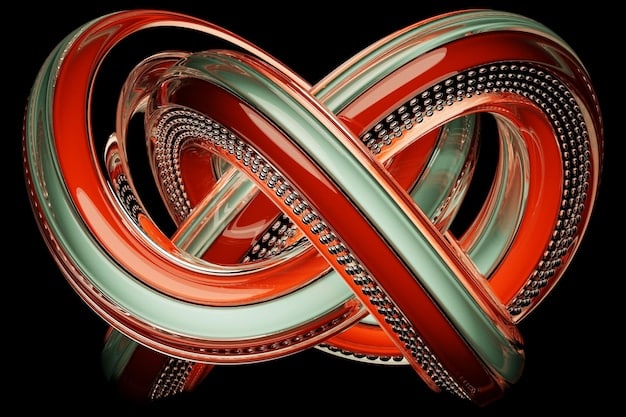 A visual representation of a Möbius strip, twisted to form an endless loop. The loop is filled with scenes from the 'Dark Matter' series, depicting key moments in Jason1's journey. The Möbius strip symbolizes the cyclical nature of his existence, suggesting he is trapped in a repeating cycle and unknowingly creating the very multiverse through his actions.