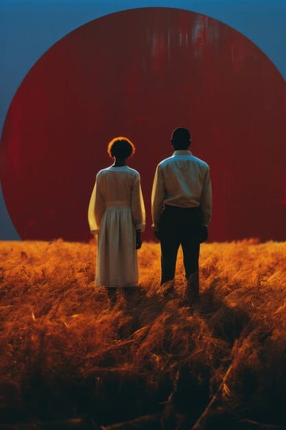 A conceptual image depicting Danny and Amy back-to-back, facing away from each other, but with faint outlines of their bodies merging in the middle. The image signifies their individual struggles, as well as their hidden connection, hinting toward potential forgiveness and reconciliation in 
