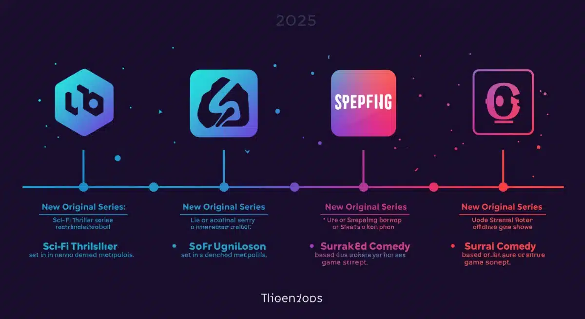Timeline graphic highlighting four independent streaming platforms launching new series in 2025.