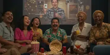 Audience enjoying a comedy special, laughing enthusiastically