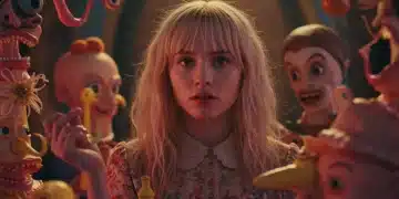 Bella Baxter's empowered gaze in a surreal, vibrant scene from 'Poor Things' finale