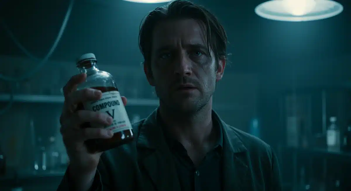 Billy Butcher holding Compound V in a secret lab.