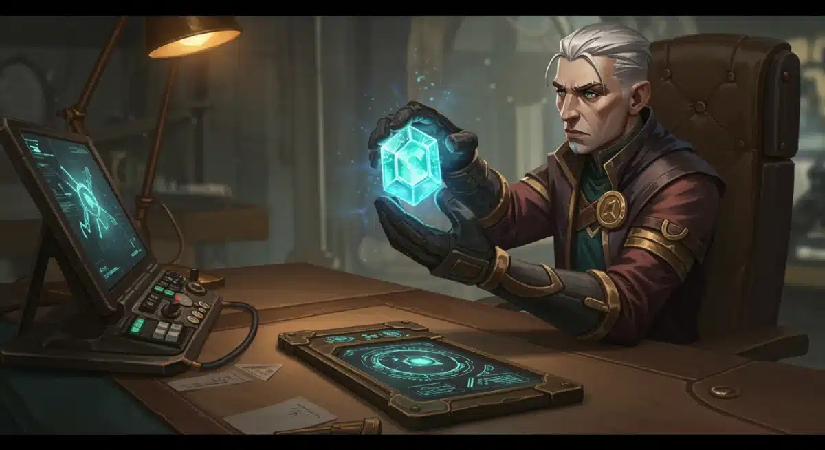 Close-up of Hextech technology, symbolizing Piltover's power and its impact on Arcane's plot.