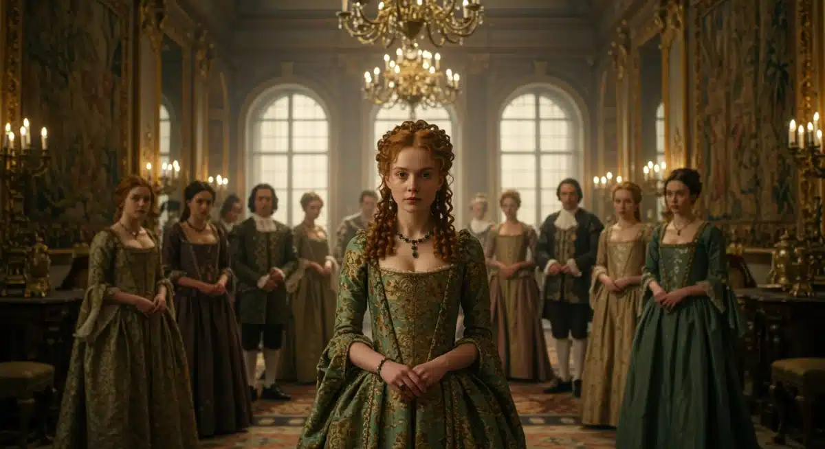 Historical drama scene with elaborate costumes